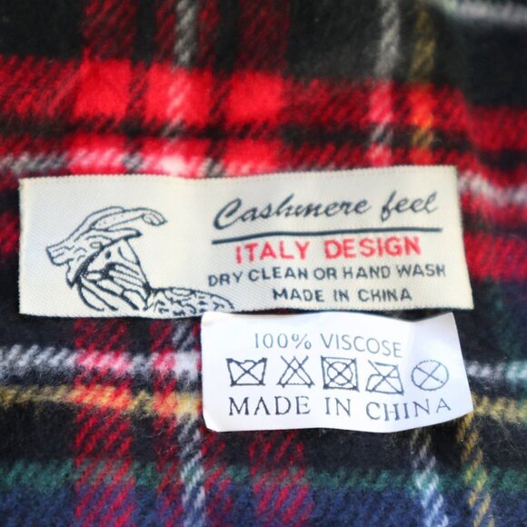 Italy Design | Multi Colored Plaid Cashmere Feel Fringed Wide  Scarf Wrap Unisex - Picture 3 of 8